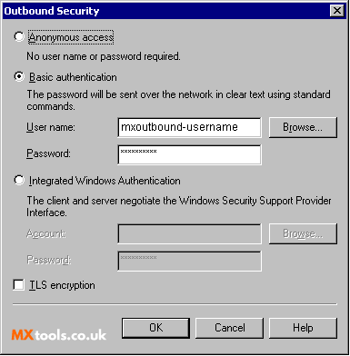 Exchange Outbound Security Settings for Exchange 2000