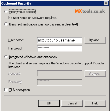 Exchange Outbound Security Settings