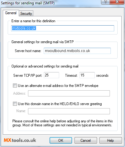 Pegasus Mail - SMTP Sending Settings