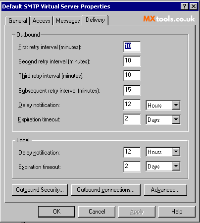 Exchange Default SMTP Virtual Server Settings