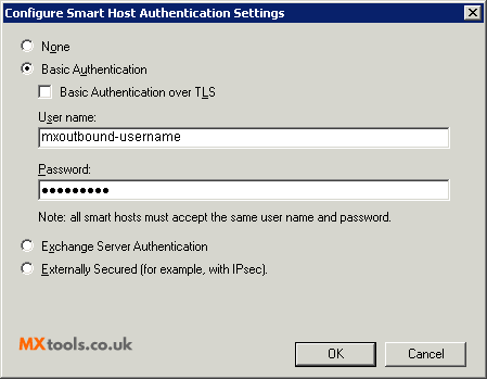 Exchange Smart Host Authentication Settings