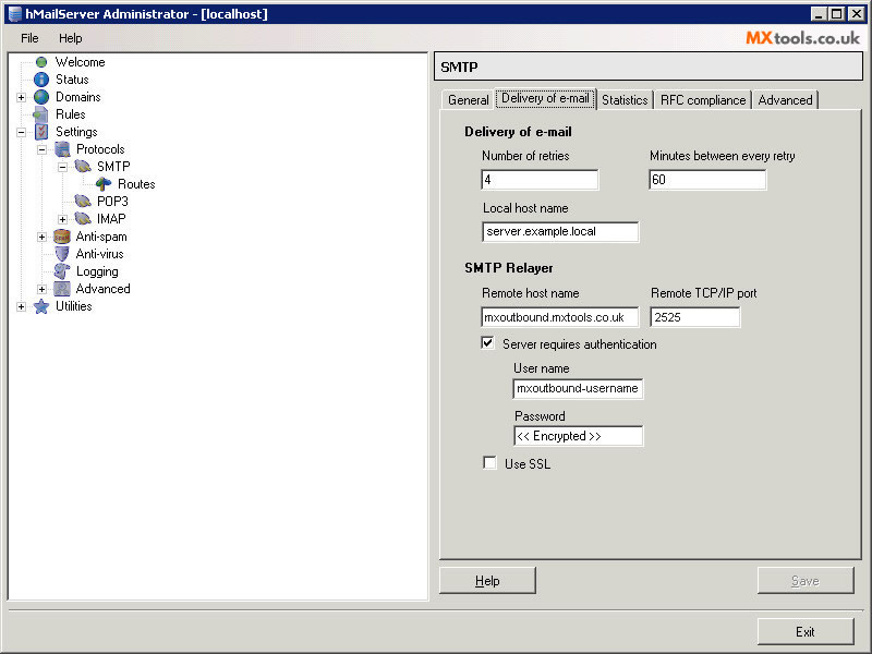 hmailserver smtp relayer settings