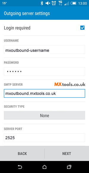 HTC Android - Outbound SMTP Settings