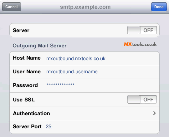 Apple iPad - Turn off primary SMTP server