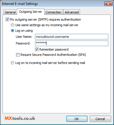 Change Outlook Outgoing Server Settings