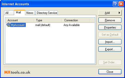Microsoft Outlook Express Internet Accounts