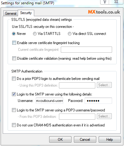 Pegasus Mail - SMTP Sending Security