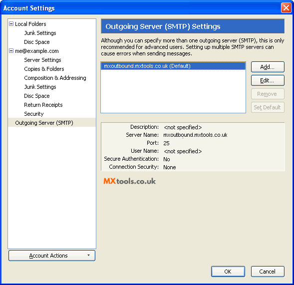 Thunderbird Outgoing Server Settings